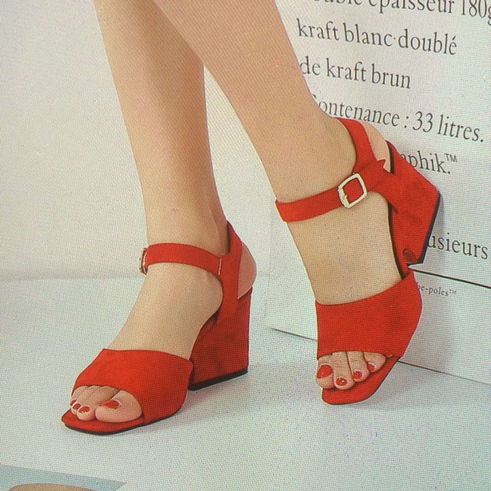 Red block heel sandals